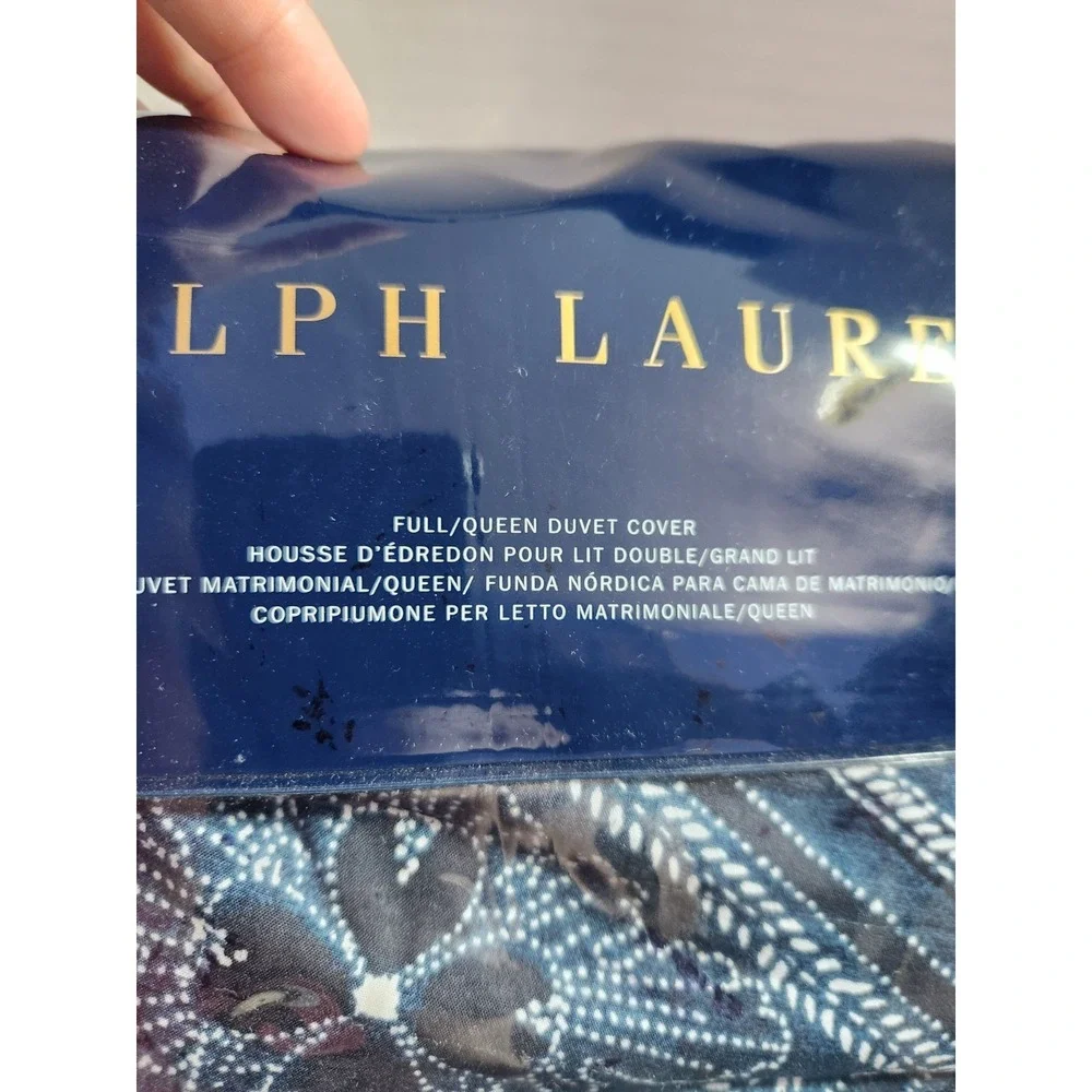 Ralph Lauren Full/Queen Duvet Cover Francois Navy Blue 100% Cotton 92x96  Luxury